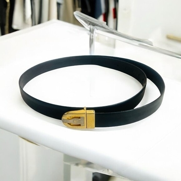Saint Laurent Other - Rare Vintage YSL Yves Saint Laurent Black Genuine Leather Gold Silver Buckle 44